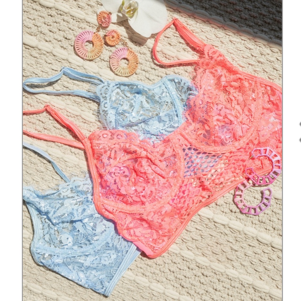 Neon pink lace bralette